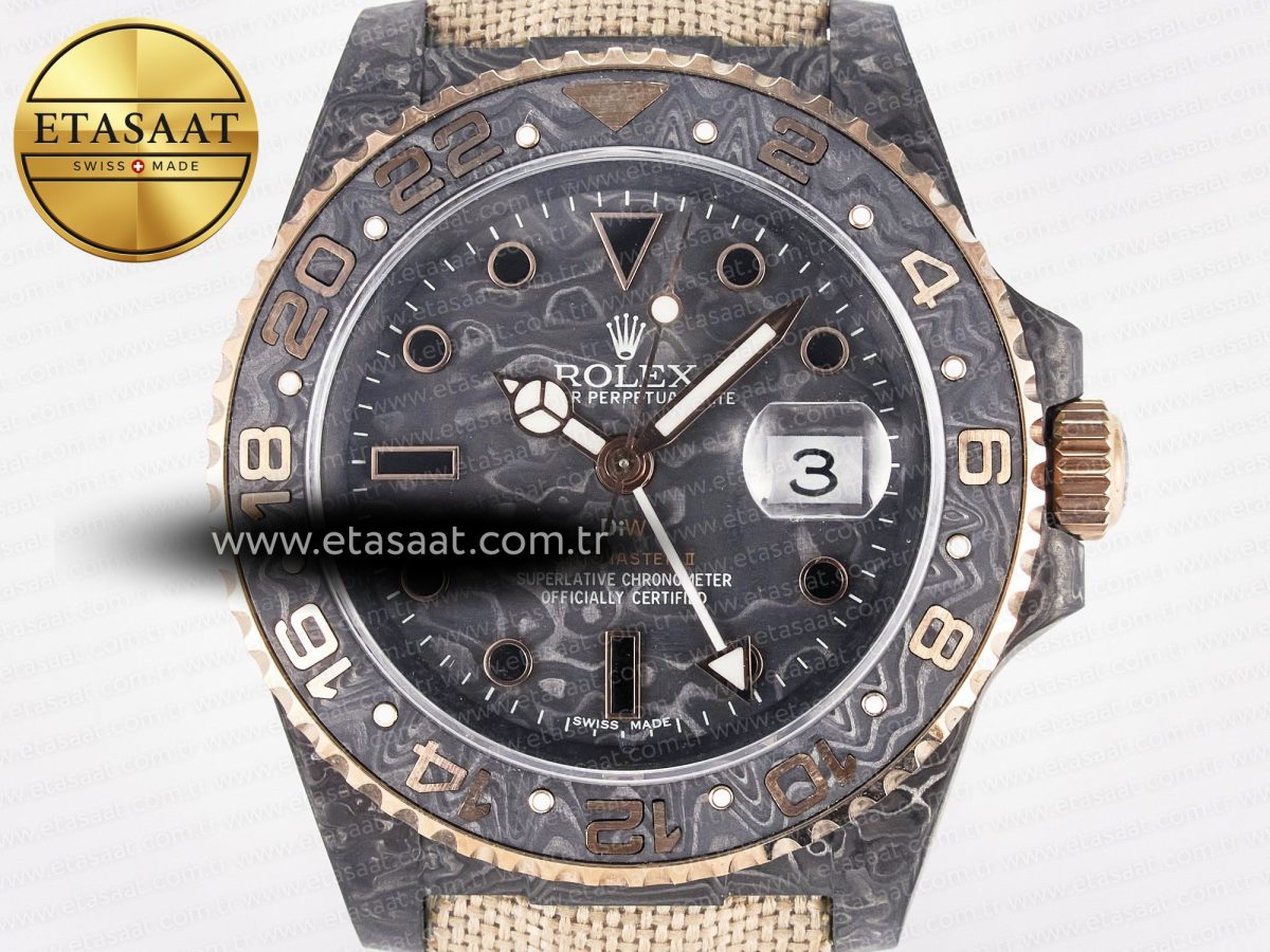 Rolex GMT Carbon Best Edition Black Carbon Dial Markers on Beige Nylon Strap SA3186 - Görsel 4