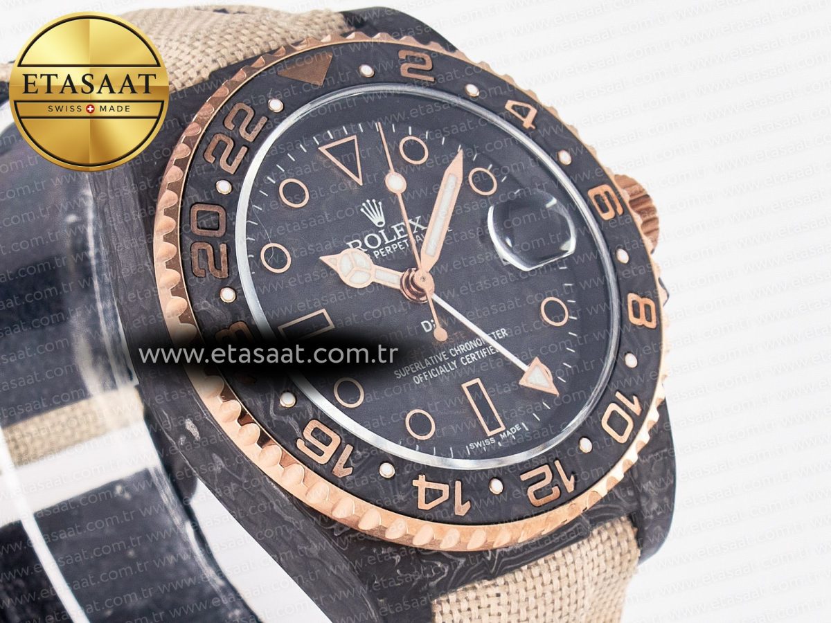 Rolex GMT Carbon Best Edition Black Carbon Dial Markers on Beige Nylon Strap SA3186 - Görsel 5