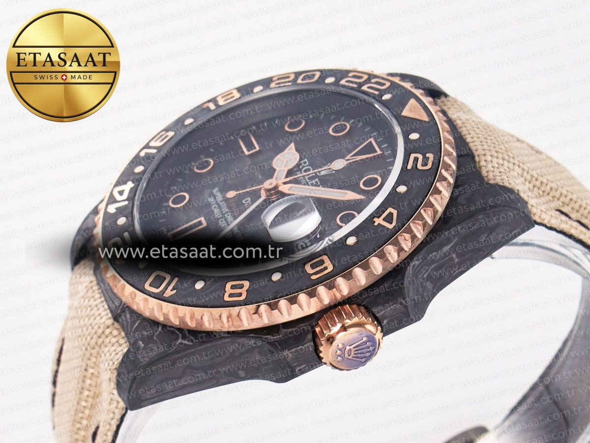 Rolex GMT Carbon Best Edition Black Carbon Dial Markers on Beige Nylon Strap SA3186 - Görsel 6