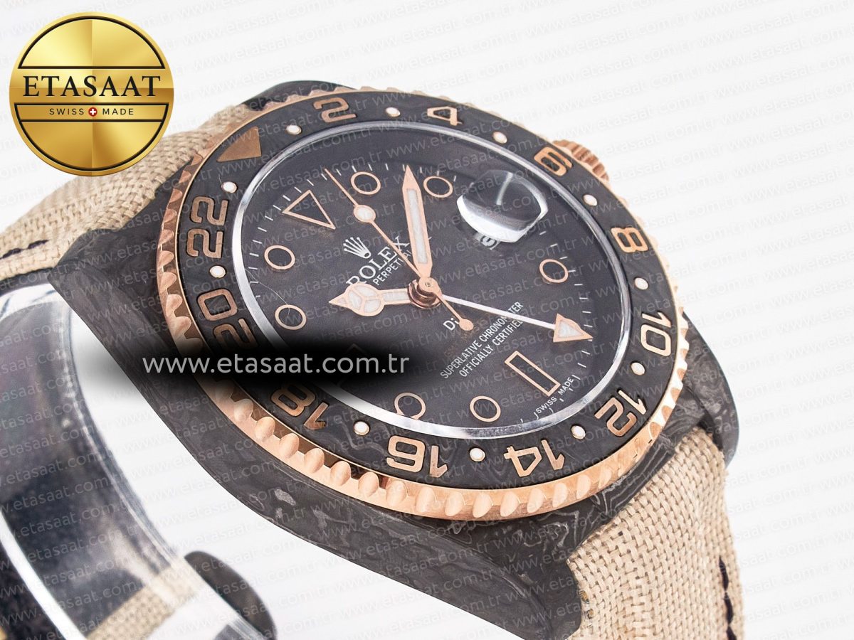 Rolex GMT Carbon Best Edition Black Carbon Dial Markers on Beige Nylon Strap SA3186 - Görsel 7