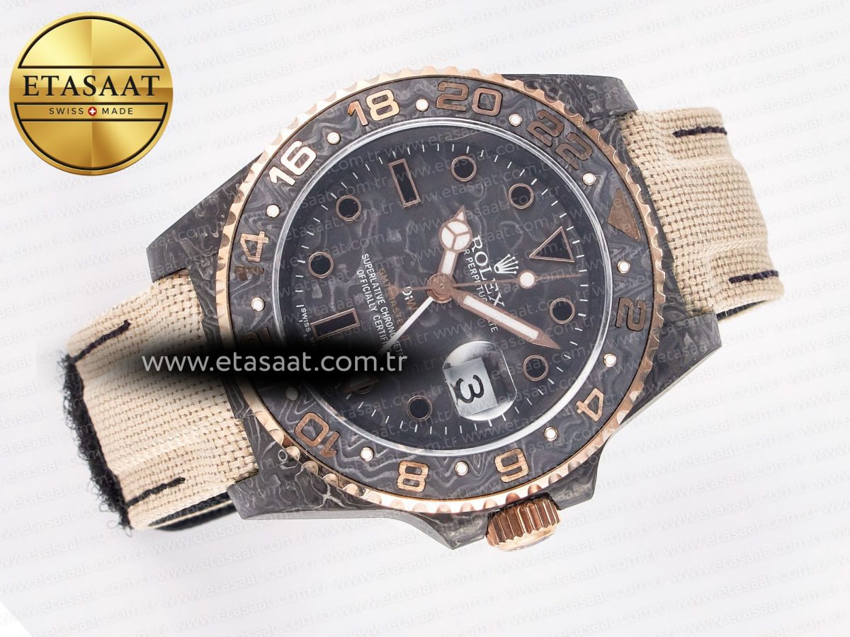 Rolex GMT Carbon Best Edition Black Carbon Dial Markers on Beige Nylon Strap SA3186 - Görsel 8