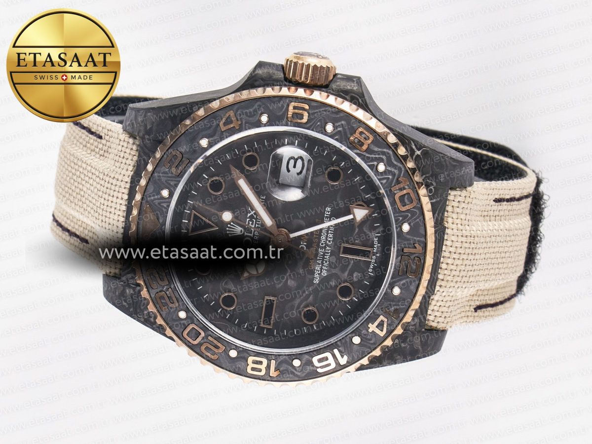 Rolex GMT Carbon Best Edition Black Carbon Dial Markers on Beige Nylon Strap SA3186 - Görsel 9