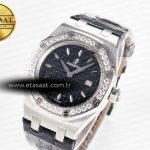 Audemars Piguet Royal Oak Offshore Ladies 33mm SS DRF Best Edition Black Dial Diamonds Bezel on Black Leather Strap ETA Quartz