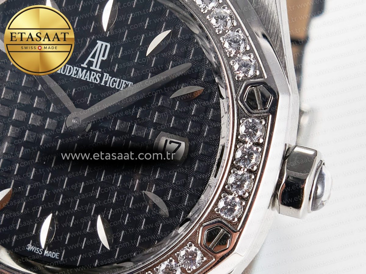 Audemars Piguet Royal Oak Offshore Ladies 33mm SS DRF Best Edition Black Dial Diamonds Bezel on Black Leather Strap ETA Quartz - Görsel 11