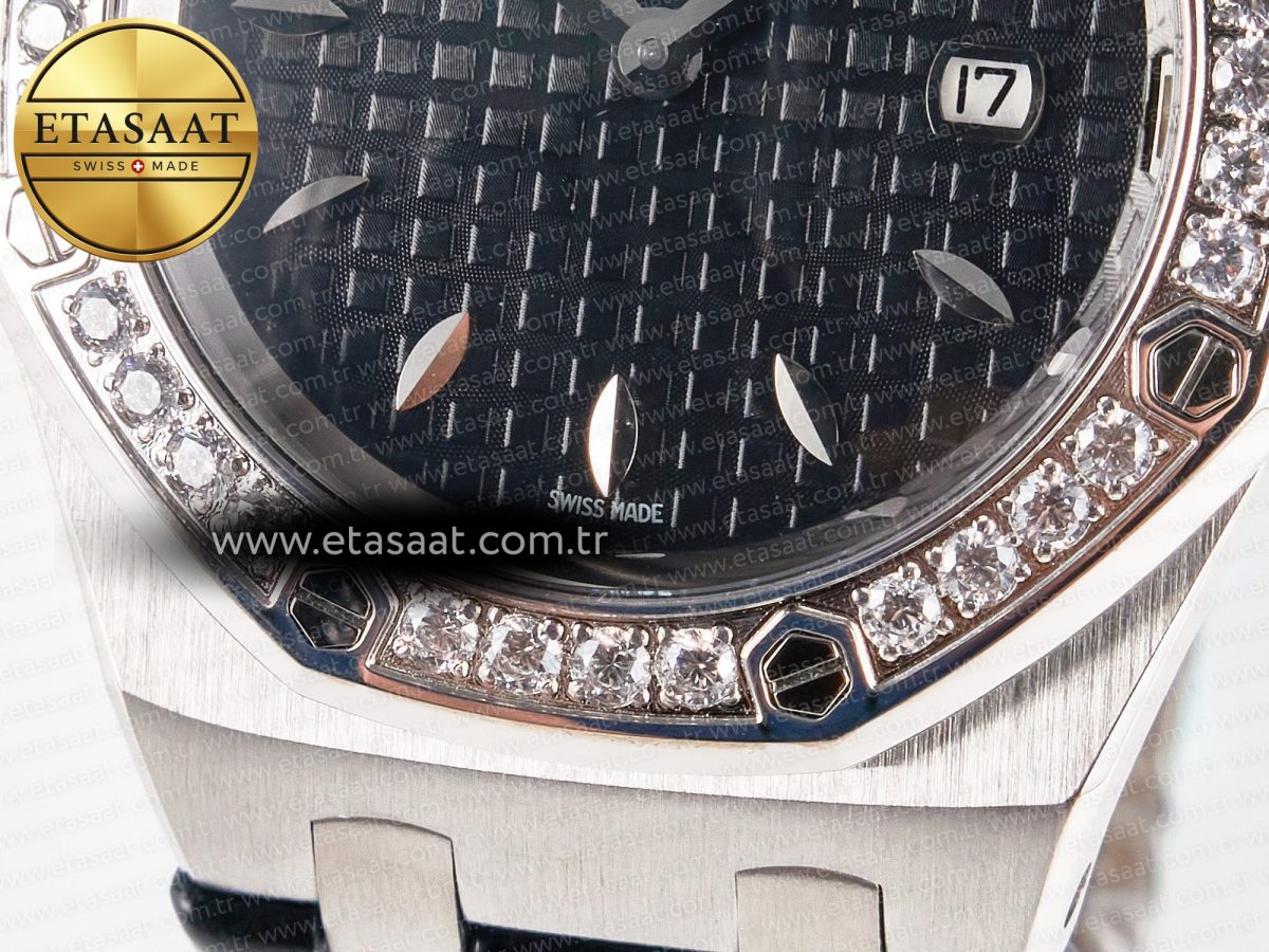 Audemars Piguet Royal Oak Offshore Ladies 33mm SS DRF Best Edition Black Dial Diamonds Bezel on Black Leather Strap ETA Quartz - Görsel 12