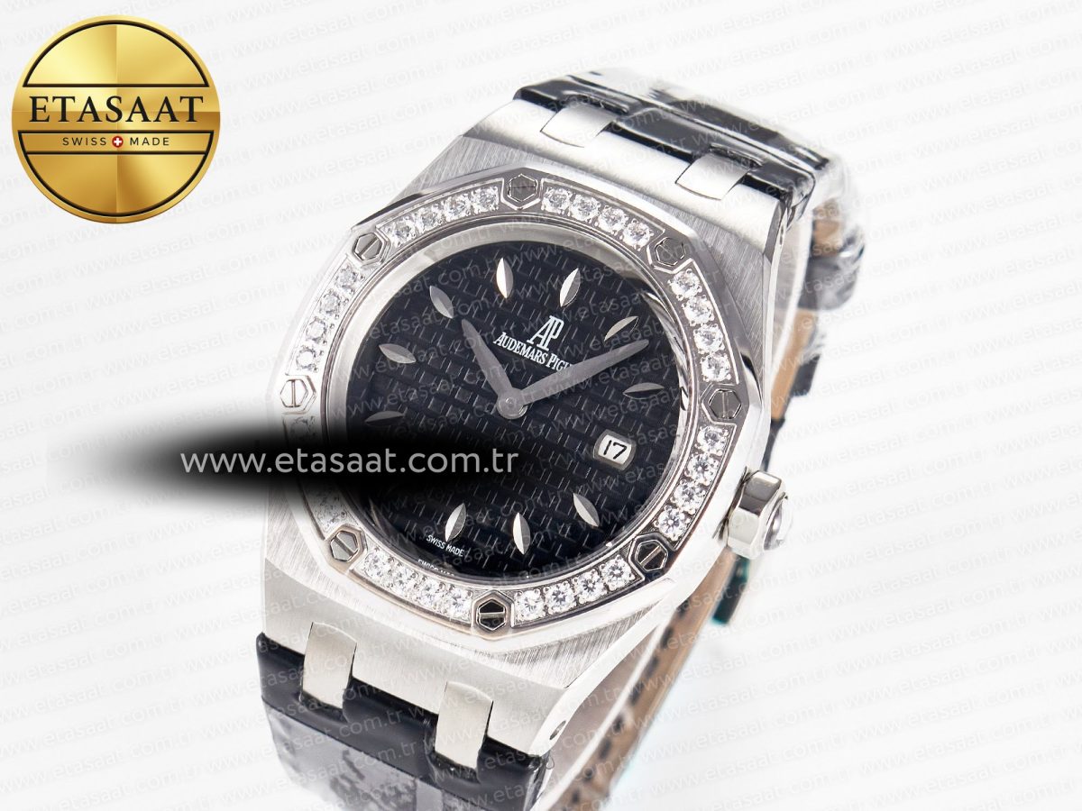 Audemars Piguet Royal Oak Offshore Ladies 33mm SS DRF Best Edition Black Dial Diamonds Bezel on Black Leather Strap ETA Quartz - Görsel 2