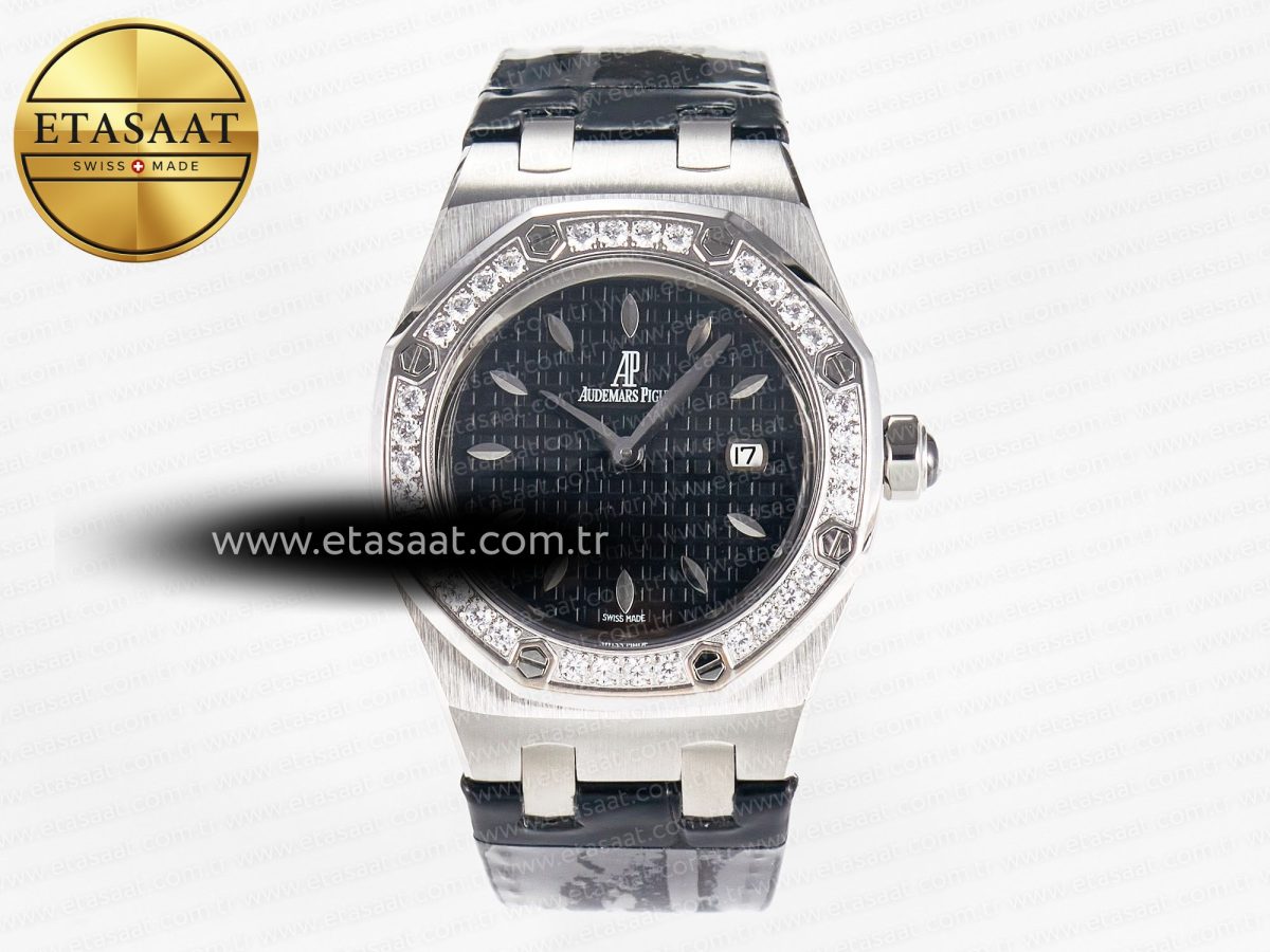 Audemars Piguet Royal Oak Offshore Ladies 33mm SS DRF Best Edition Black Dial Diamonds Bezel on Black Leather Strap ETA Quartz - Görsel 3