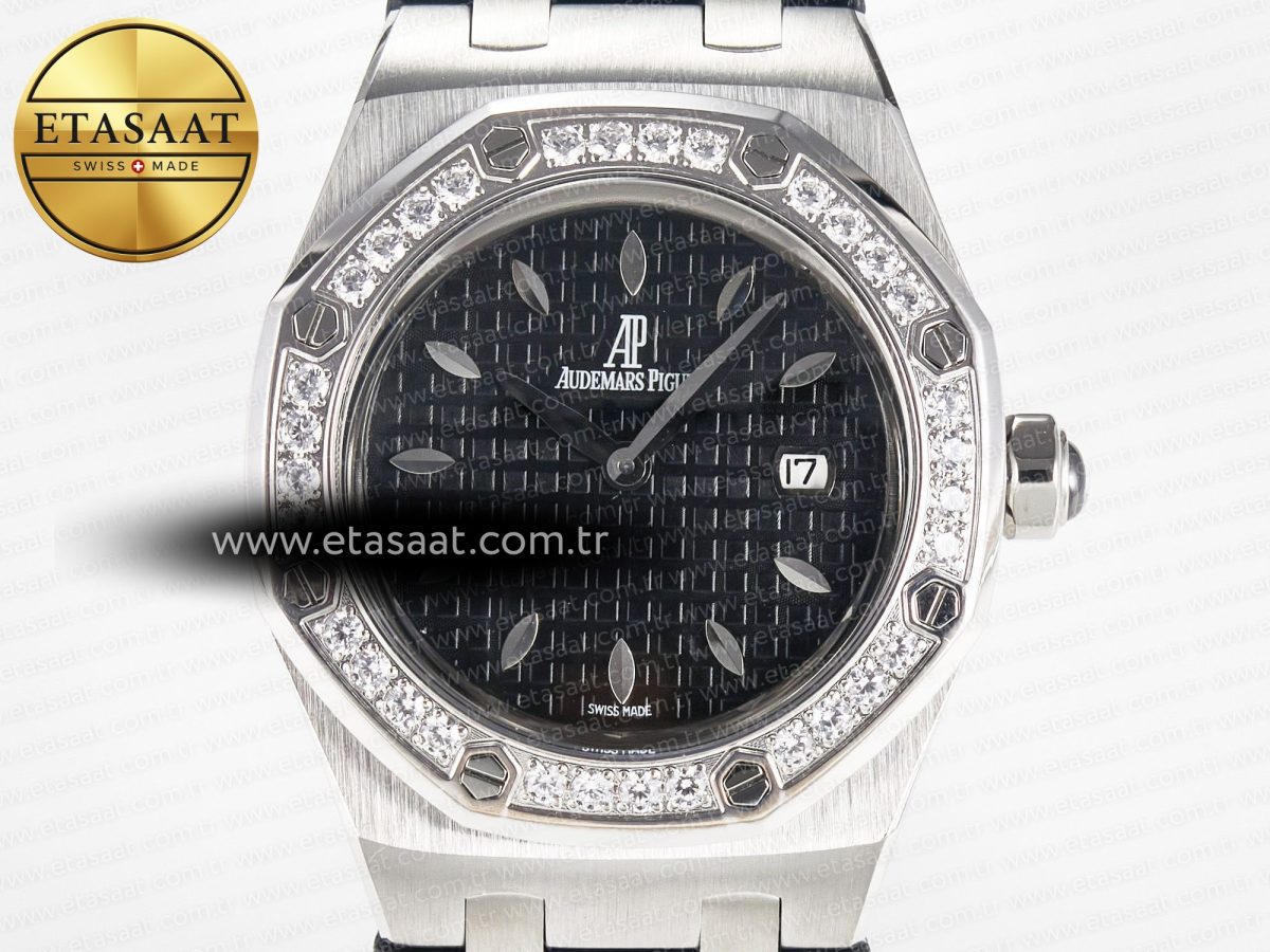 Audemars Piguet Royal Oak Offshore Ladies 33mm SS DRF Best Edition Black Dial Diamonds Bezel on Black Leather Strap ETA Quartz - Görsel 4
