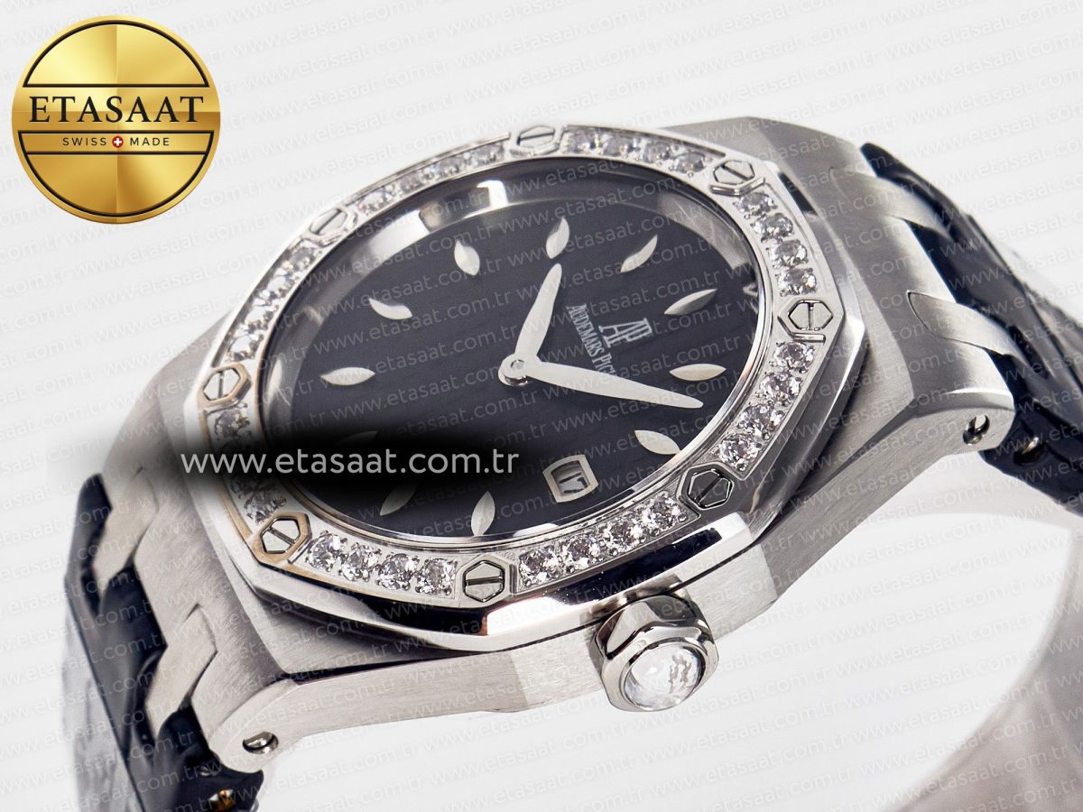 Audemars Piguet Royal Oak Offshore Ladies 33mm SS DRF Best Edition Black Dial Diamonds Bezel on Black Leather Strap ETA Quartz - Görsel 6