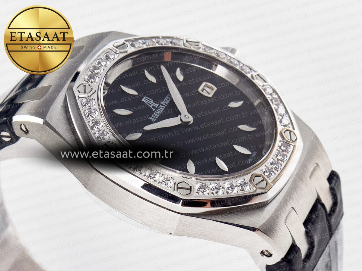 Audemars Piguet Royal Oak Offshore Ladies 33mm SS DRF Best Edition Black Dial Diamonds Bezel on Black Leather Strap ETA Quartz - Görsel 7