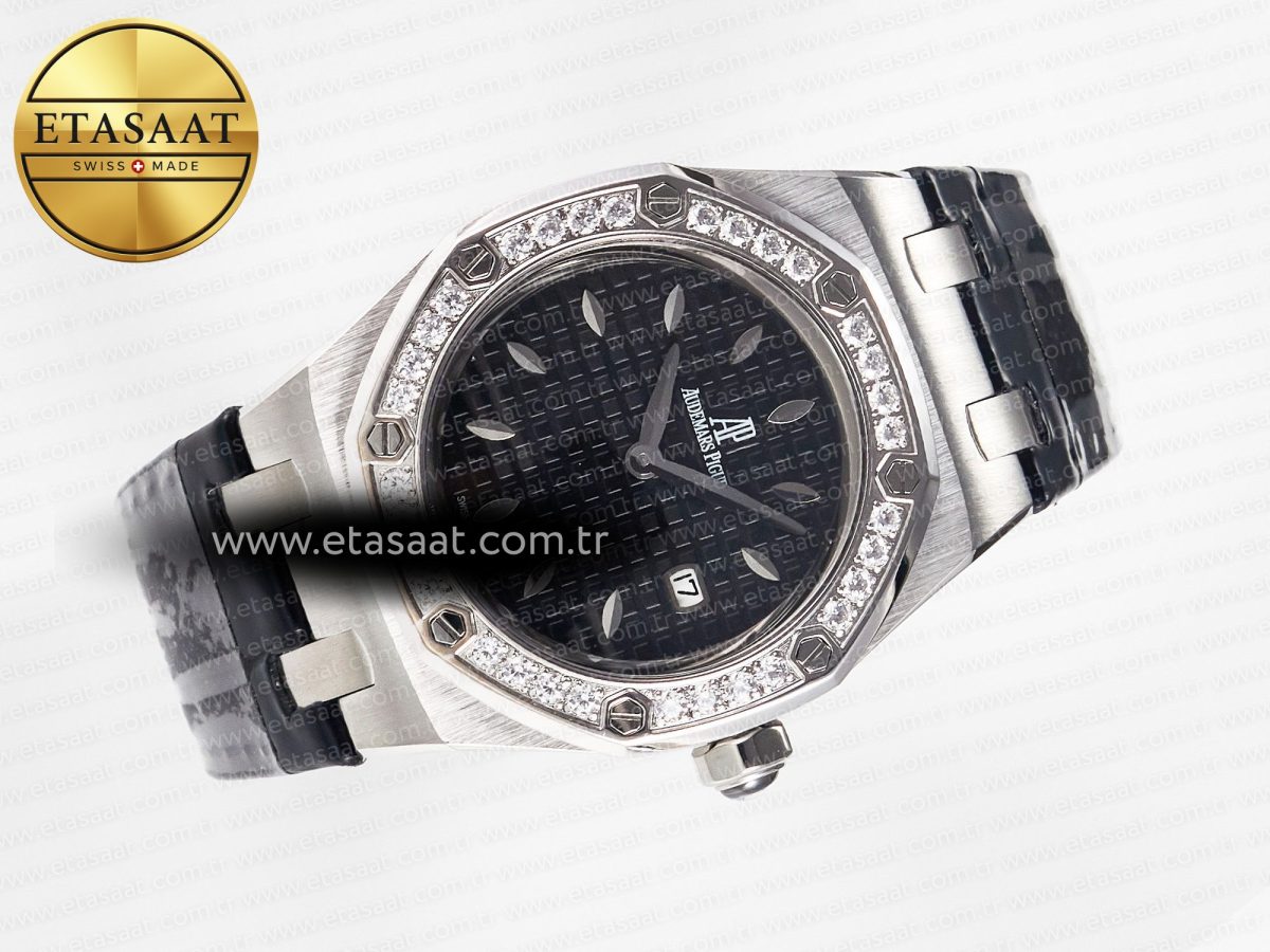 Audemars Piguet Royal Oak Offshore Ladies 33mm SS DRF Best Edition Black Dial Diamonds Bezel on Black Leather Strap ETA Quartz - Görsel 8