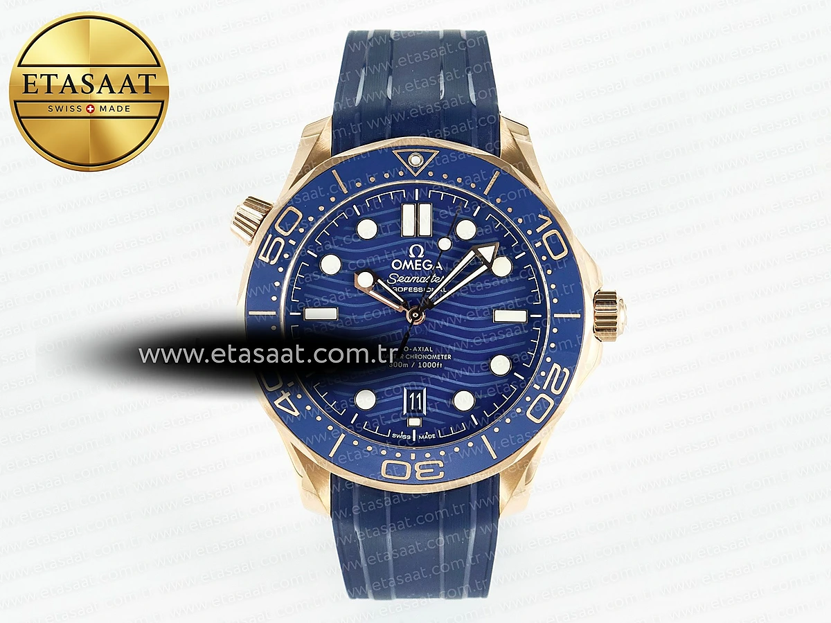 Omega 2018 Seamaster Diver 300M RG Mavi Seramik A8801 Eta Saat - 1:1 Süper Klon Replika Saat