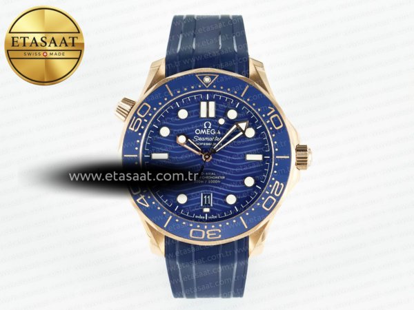 Omega 2018 Seamaster Diver 300M RG Mavi Seramik A8801 Eta Saat - 1:1 Süper Klon Replika Saat
