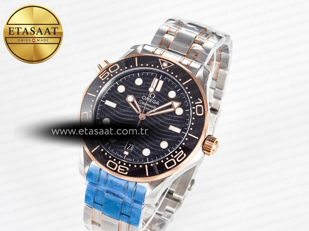 Omega 2018 Seamaster Diver 300M SS/RG VSF 1:1 Best Edition RG Bezel Black Dial on SS/RG Bracelet A8800 - Görsel 1