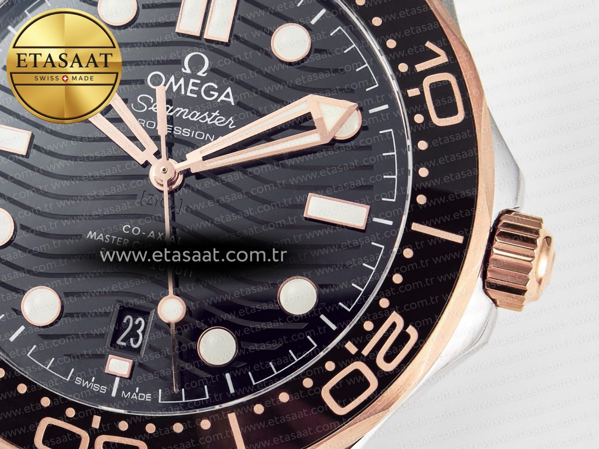 Omega 2018 Seamaster Diver 300M SS/RG VSF 1:1 Best Edition RG Bezel Black Dial on SS/RG Bracelet A8800 - Görsel 12