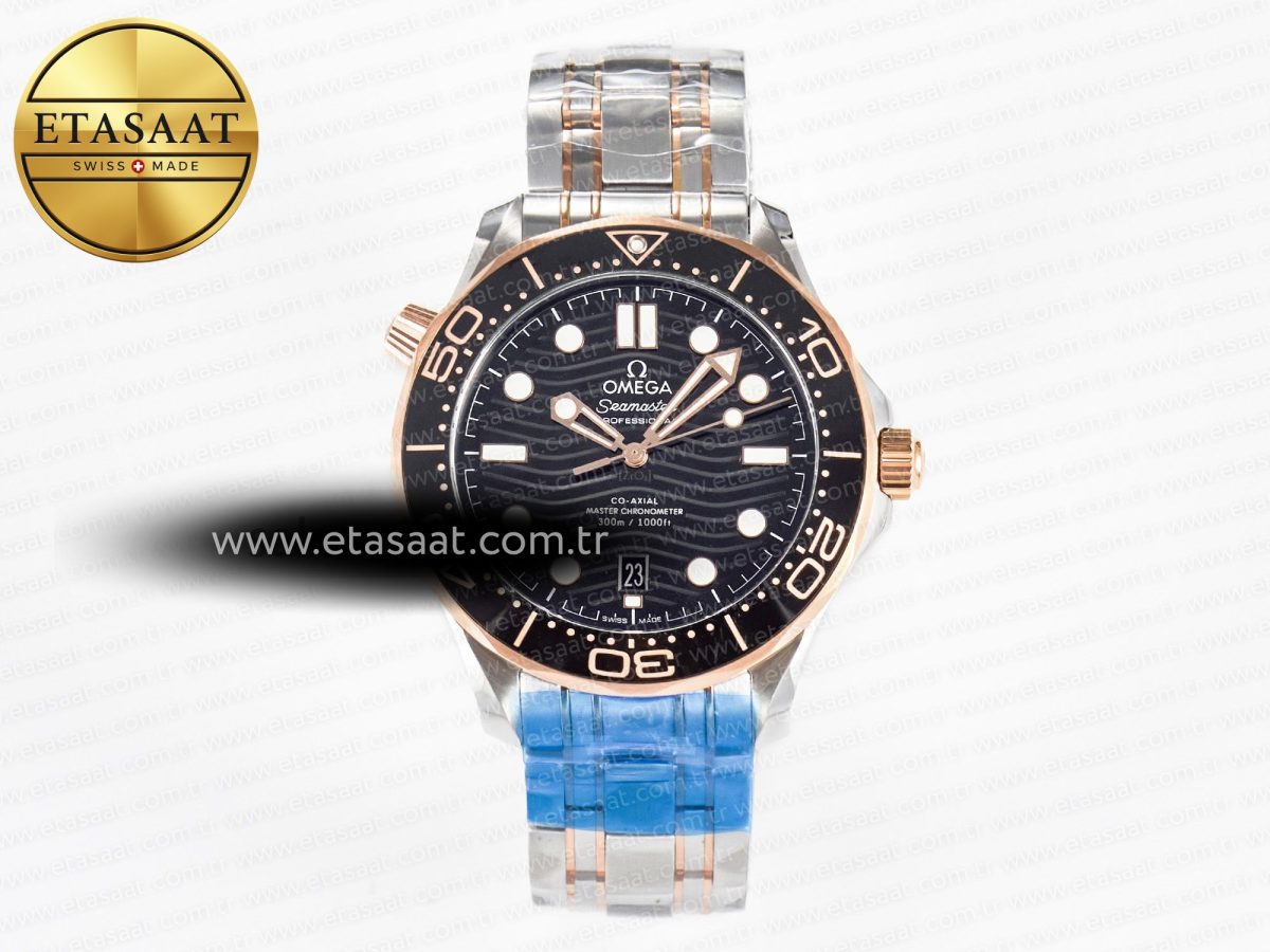 Omega 2018 Seamaster Diver 300M SS/RG VSF 1:1 Best Edition RG Bezel Black Dial on SS/RG Bracelet A8800 - Görsel 3