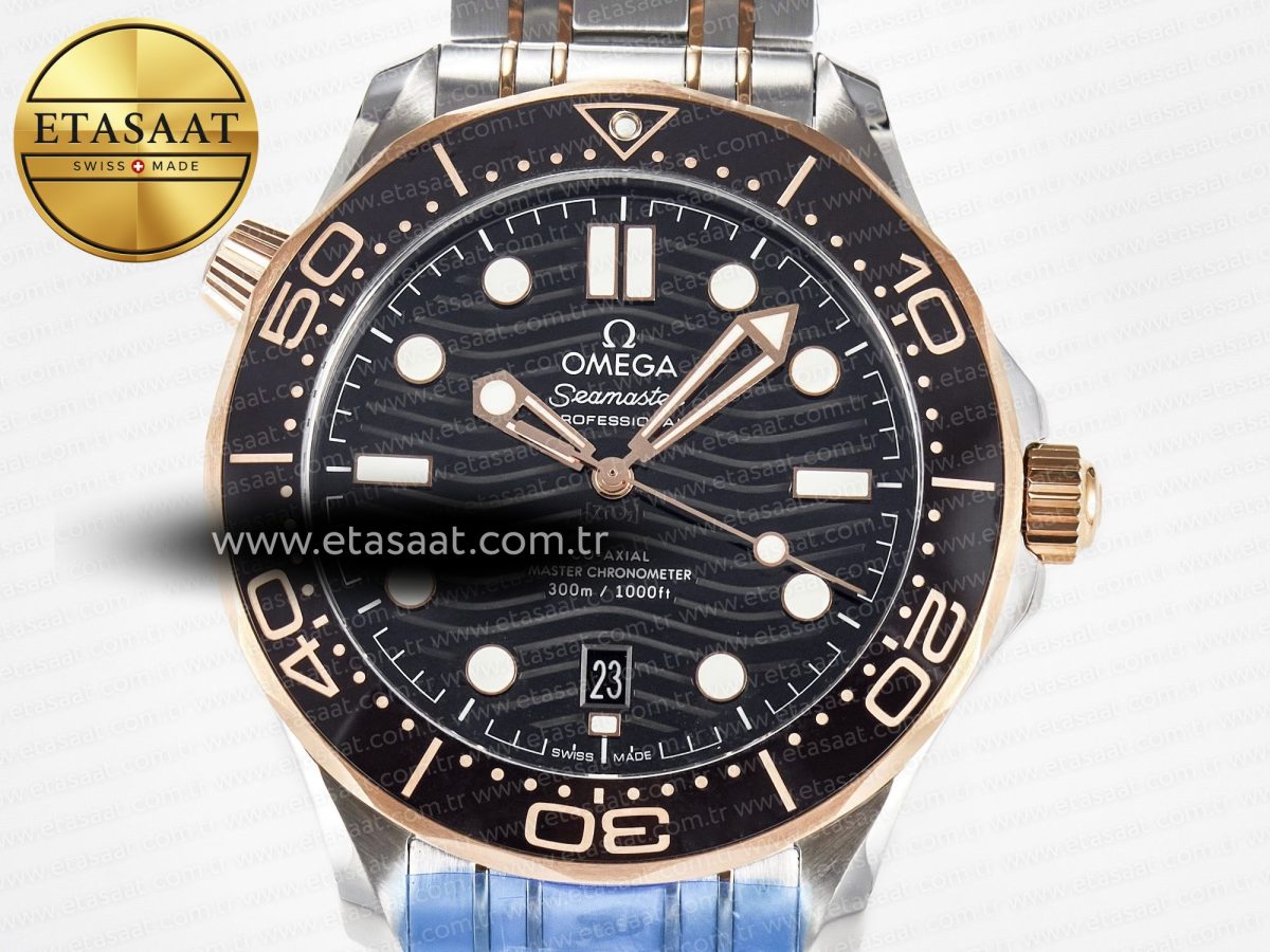 Omega 2018 Seamaster Diver 300M SS/RG VSF 1:1 Best Edition RG Bezel Black Dial on SS/RG Bracelet A8800 - Görsel 4