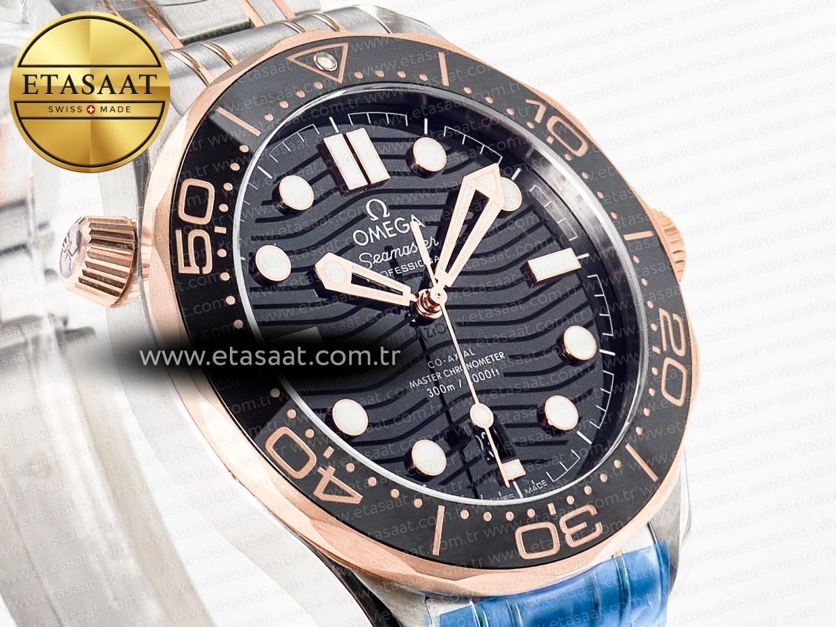 Omega 2018 Seamaster Diver 300M SS/RG VSF 1:1 Best Edition RG Bezel Black Dial on SS/RG Bracelet A8800 - Görsel 5