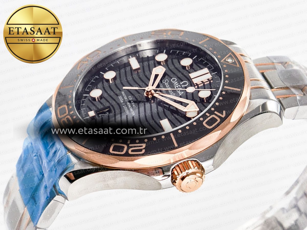 Omega 2018 Seamaster Diver 300M SS/RG VSF 1:1 Best Edition RG Bezel Black Dial on SS/RG Bracelet A8800 - Görsel 6