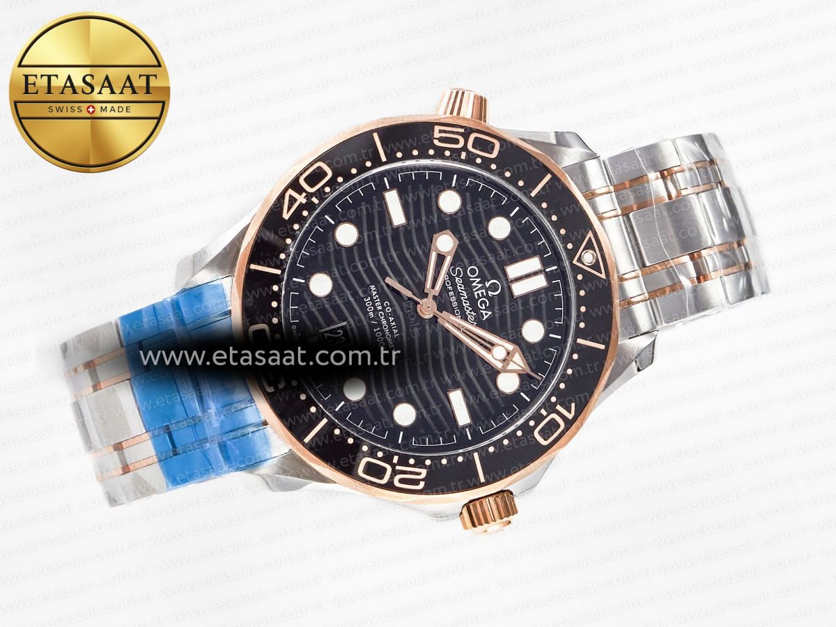 Omega 2018 Seamaster Diver 300M SS/RG VSF 1:1 Best Edition RG Bezel Black Dial on SS/RG Bracelet A8800 - Görsel 8