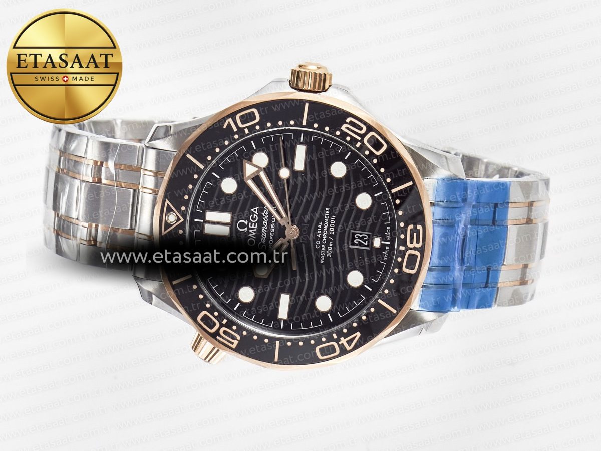 Omega 2018 Seamaster Diver 300M SS/RG VSF 1:1 Best Edition RG Bezel Black Dial on SS/RG Bracelet A8800 - Görsel 9