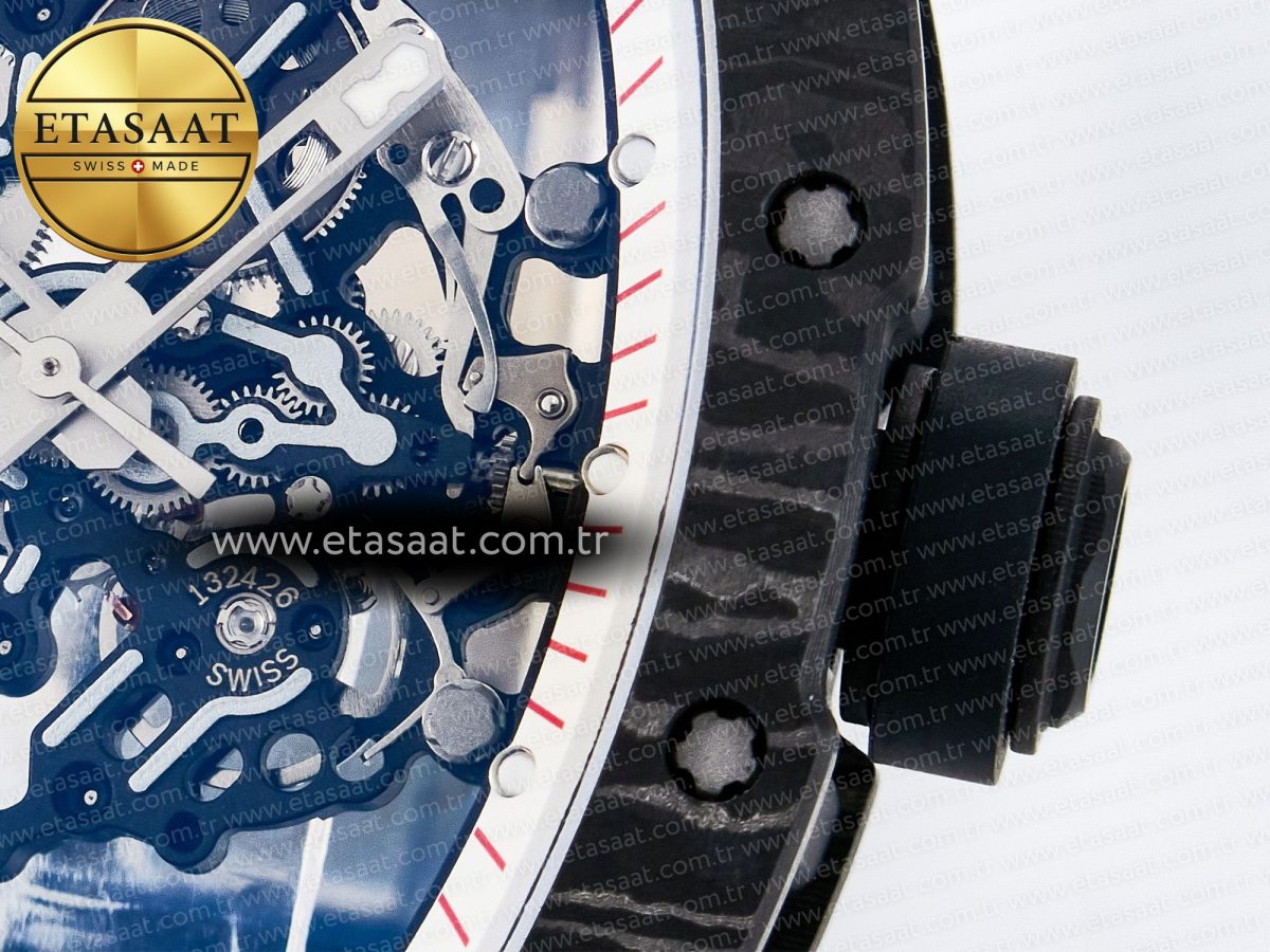 Richard Mille 7RM055 Ti/NTPT UOKF 1:1 Best Edition White/Red Inner Bezel White Crown on Black Rubber Strap RMUL2 Super Clone - Görsel 11