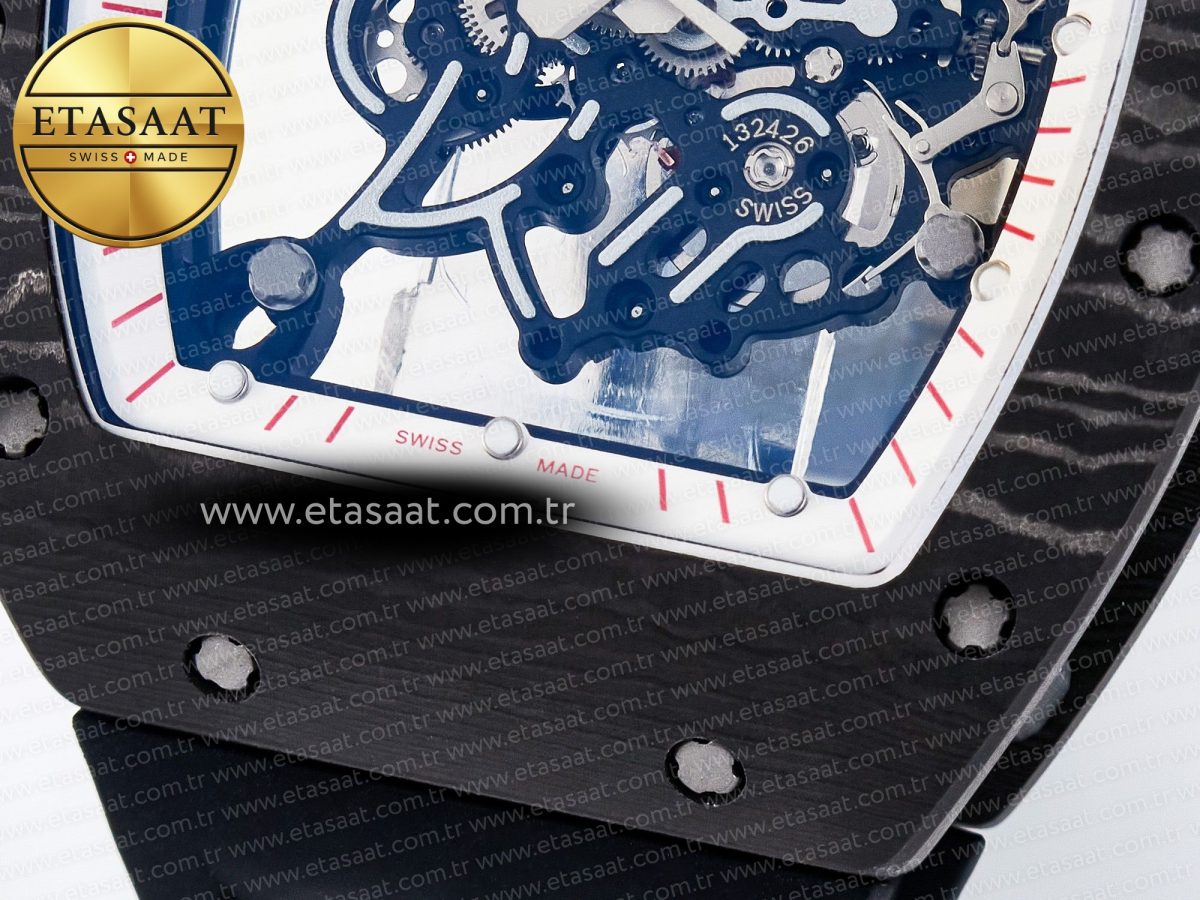 Richard Mille 7RM055 Ti/NTPT UOKF 1:1 Best Edition White/Red Inner Bezel White Crown on Black Rubber Strap RMUL2 Super Clone - Görsel 12