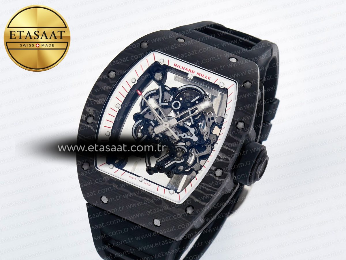 Richard Mille 7RM055 Ti/NTPT UOKF 1:1 Best Edition White/Red Inner Bezel White Crown on Black Rubber Strap RMUL2 Super Clone - Görsel 2