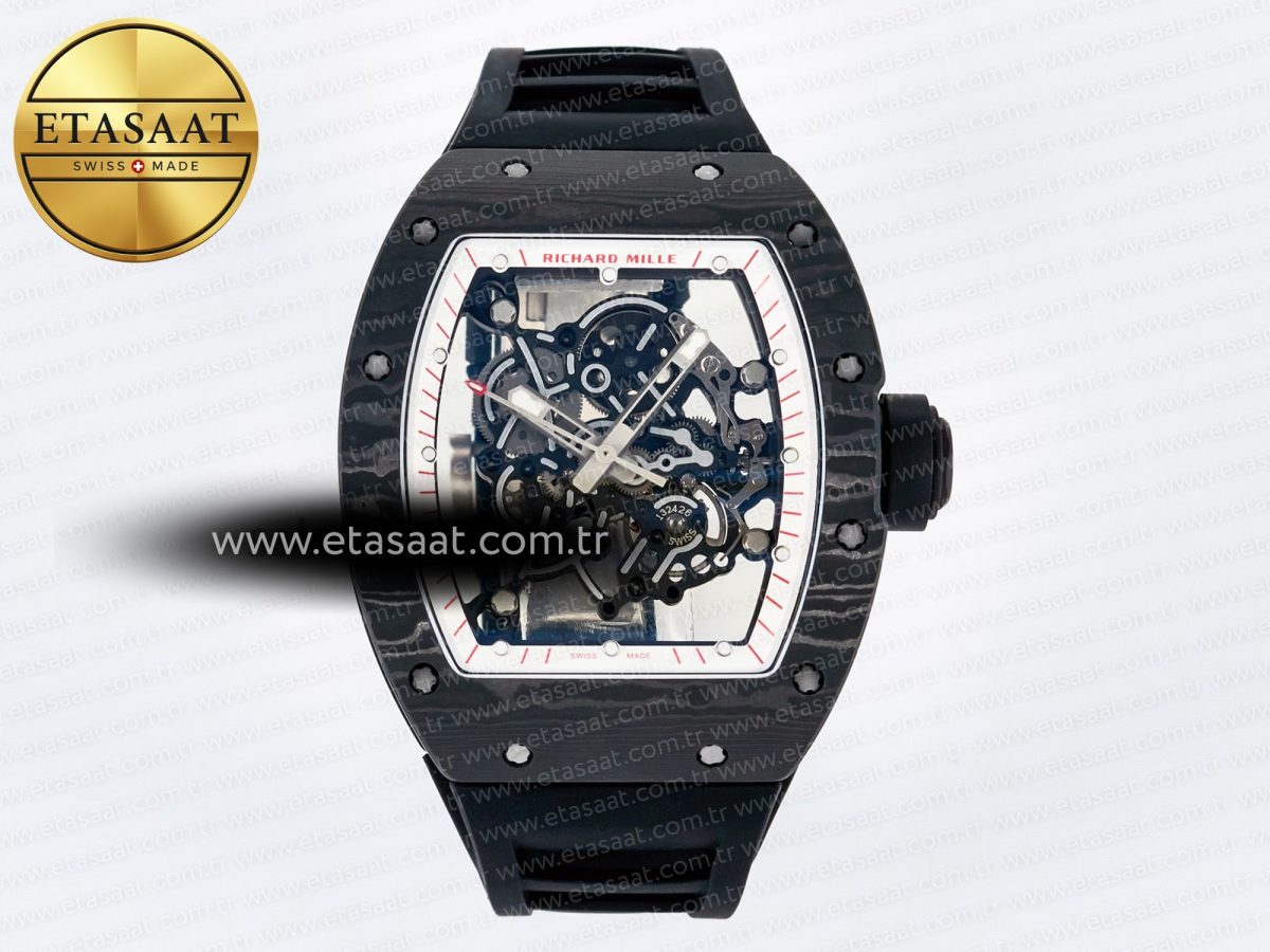 Richard Mille 7RM055 Ti/NTPT UOKF 1:1 Best Edition White/Red Inner Bezel White Crown on Black Rubber Strap RMUL2 Super Clone - Görsel 3