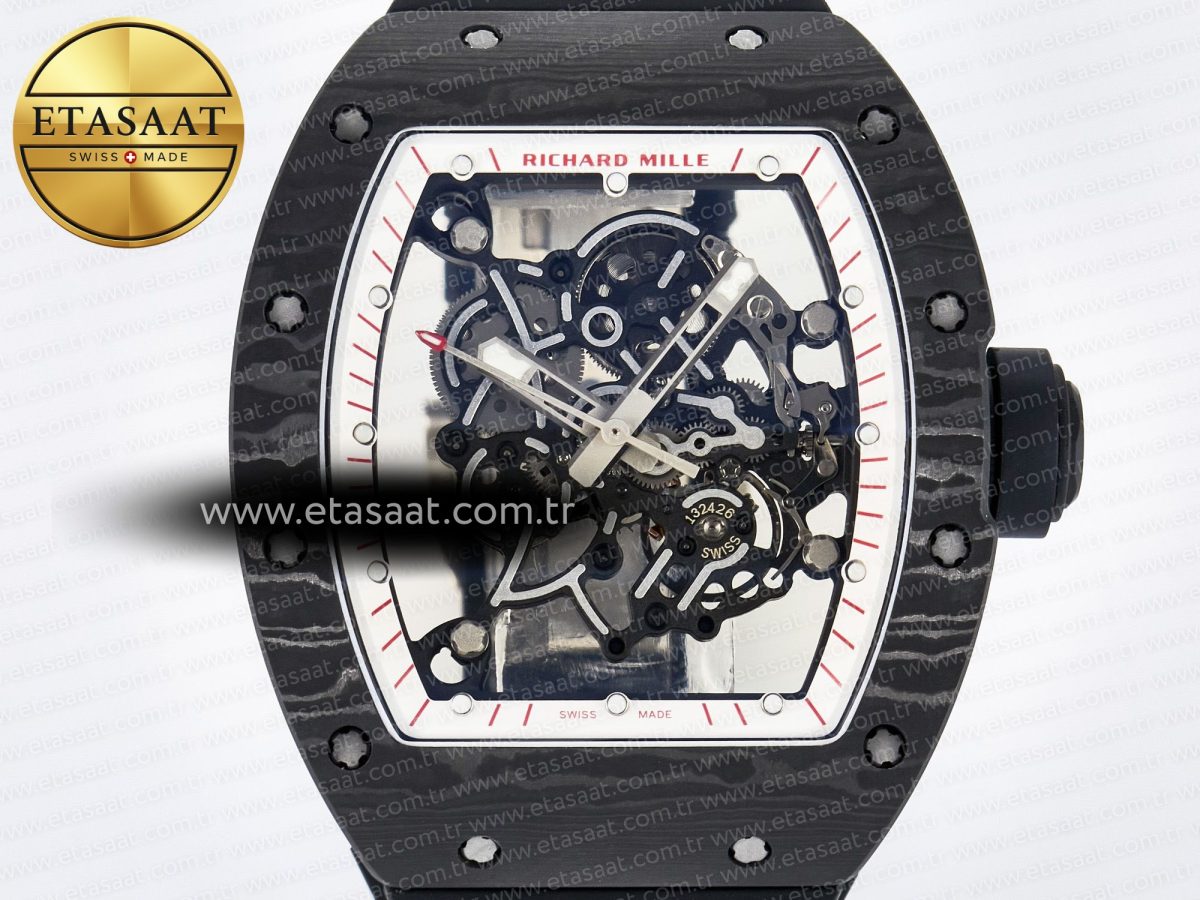 Richard Mille 7RM055 Ti/NTPT UOKF 1:1 Best Edition White/Red Inner Bezel White Crown on Black Rubber Strap RMUL2 Super Clone - Görsel 4