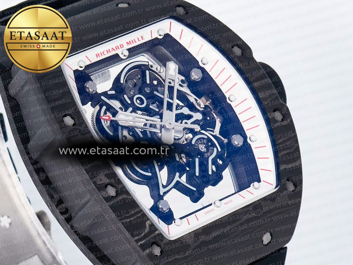 Richard Mille 7RM055 Ti/NTPT UOKF 1:1 Best Edition White/Red Inner Bezel White Crown on Black Rubber Strap RMUL2 Super Clone - Görsel 5