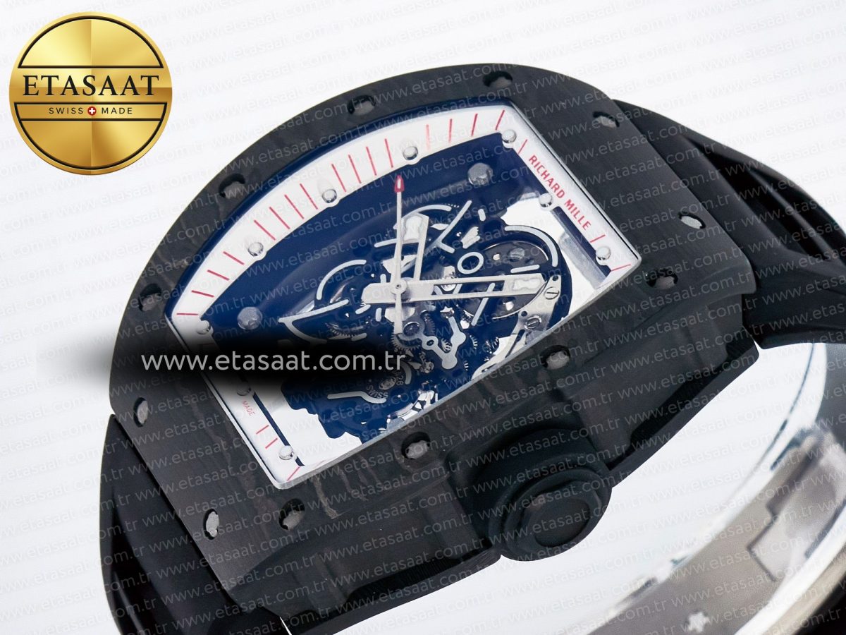 Richard Mille 7RM055 Ti/NTPT UOKF 1:1 Best Edition White/Red Inner Bezel White Crown on Black Rubber Strap RMUL2 Super Clone - Görsel 6