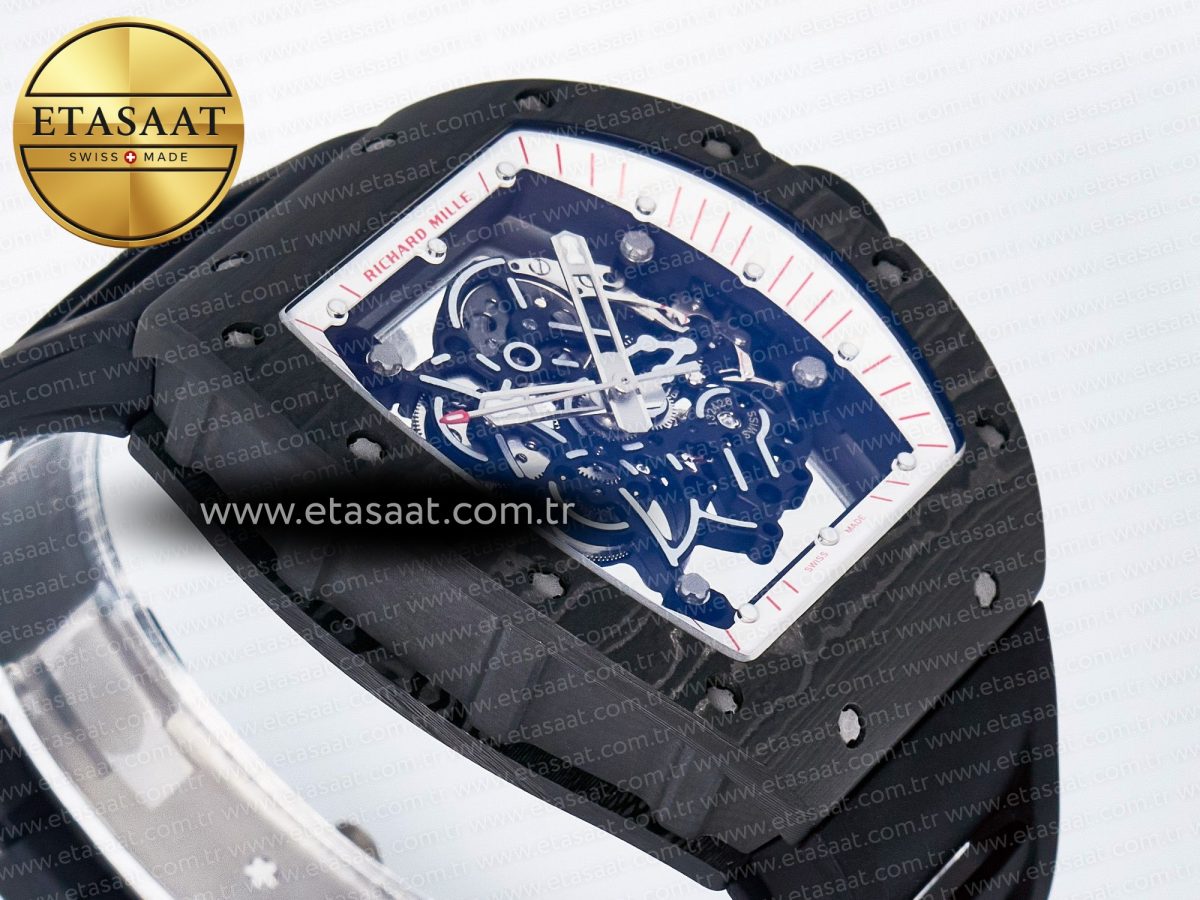 Richard Mille 7RM055 Ti/NTPT UOKF 1:1 Best Edition White/Red Inner Bezel White Crown on Black Rubber Strap RMUL2 Super Clone - Görsel 7
