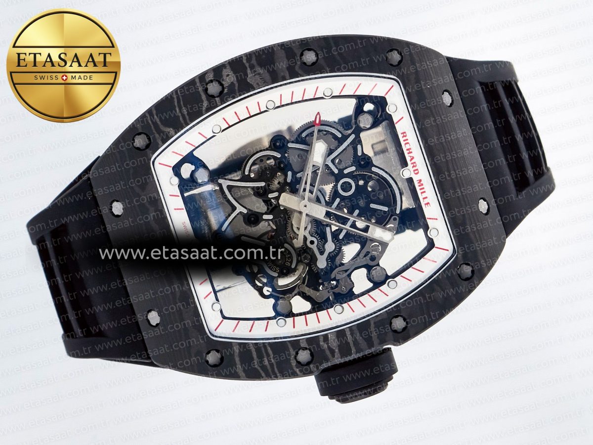 Richard Mille 7RM055 Ti/NTPT UOKF 1:1 Best Edition White/Red Inner Bezel White Crown on Black Rubber Strap RMUL2 Super Clone - Görsel 8