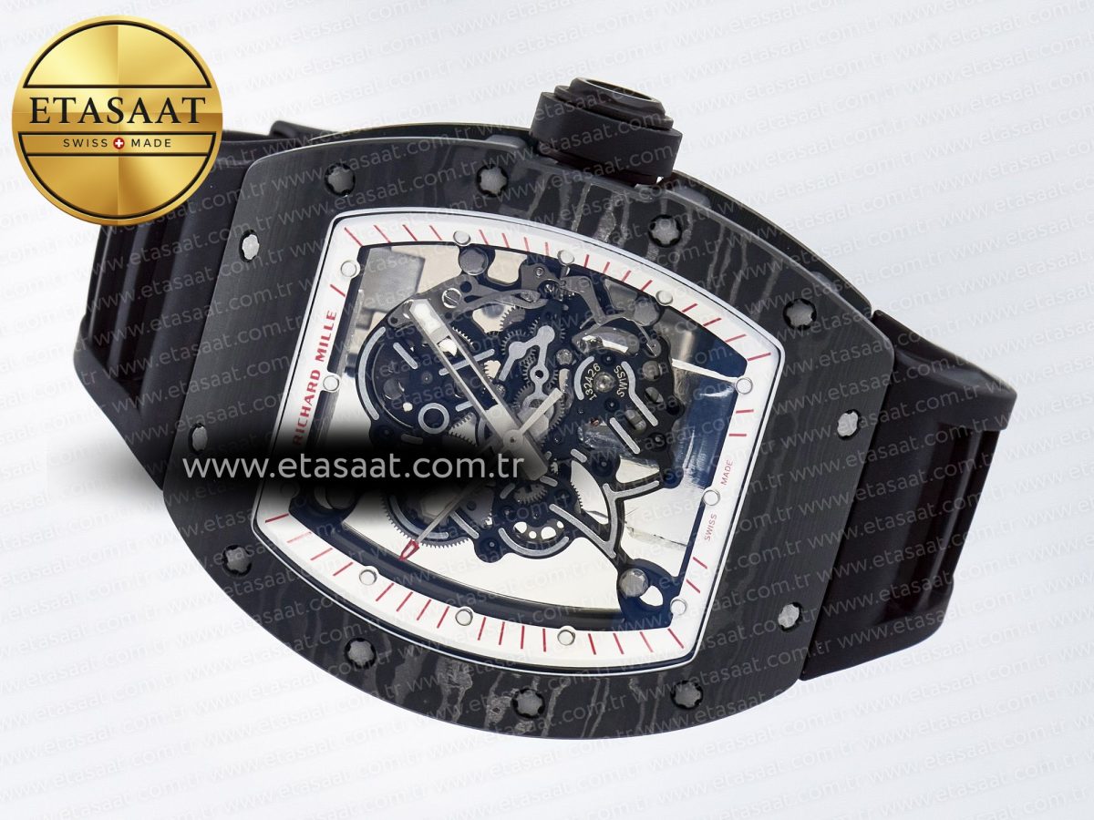 Richard Mille 7RM055 Ti/NTPT UOKF 1:1 Best Edition White/Red Inner Bezel White Crown on Black Rubber Strap RMUL2 Super Clone - Görsel 9