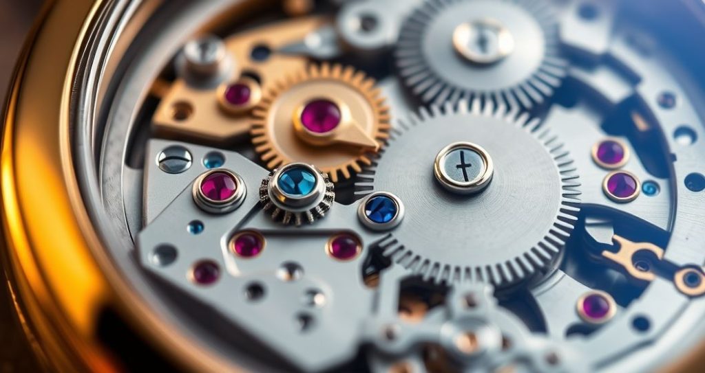 AI generated (Gemini + Flux) featured image for: ETA Mekanizmalar: Lüks Saat Koleksiyonlarının Kalbi (Prompt: A **macro photography style** image showing **a highly detailed, intricate ETA watch movement**. Pol)