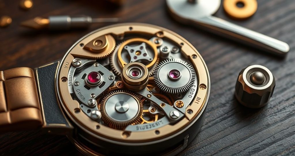 AI generated (Gemini + Flux) featured image for: ETA Mekanizmalı Otomatik Saat Bakımı: Lüksün Anahtarı (Prompt: A hyper realistic macro photograph showing the intricate, exposed mechanical gears and components of)
