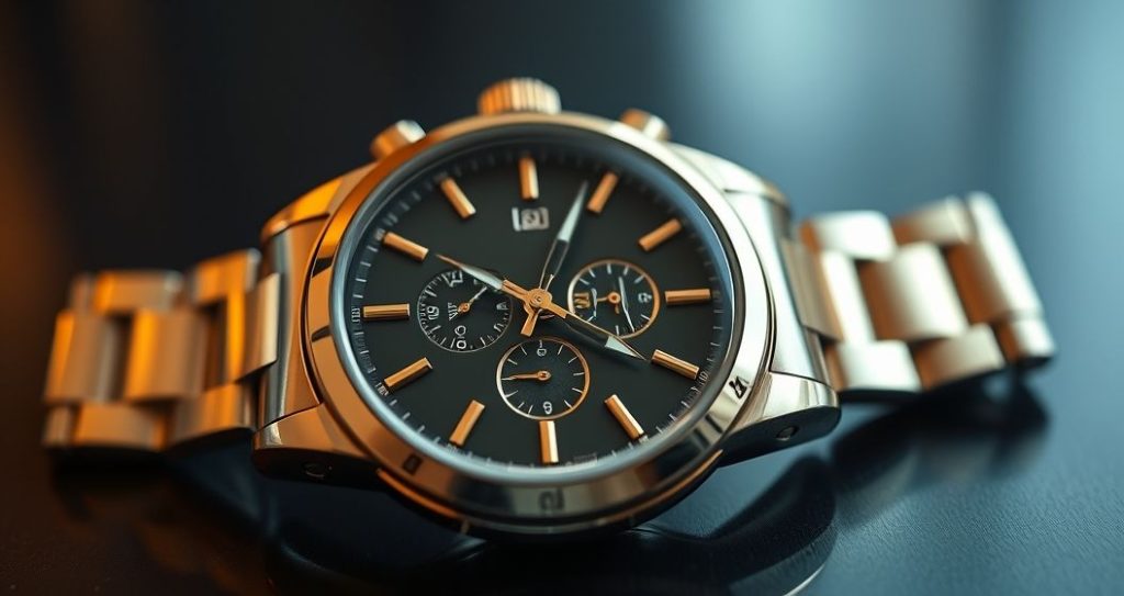 AI generated (Gemini + Flux) featured image for: ETA Mekanizmalı Yüksek Kalite Replika Saatler: Tutkunun Yansıması (Prompt: A **hyperrealistic cinematic product photography** image showing a **luxurious, high quality replica)