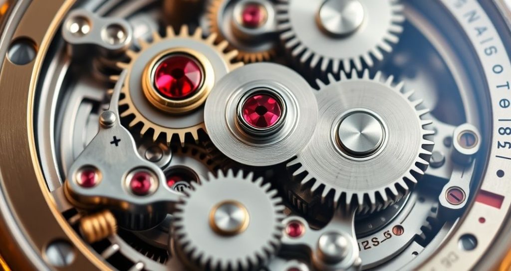 AI generated (Gemini + Flux) featured image for: Eta Mekanizmalı Saatler: İsviçre Kalitesi ve Dayanıklılığın Sırrı (Prompt: A **hyperrealistic macro photography** image showing **the intricate internal mechanism of a high en)