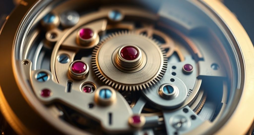 AI generated (Gemini + Flux) featured image for: Eta Saat ve İsviçre Mekanizması: Otomatik Kalite ve Prestijin Sırrı (Prompt: A cinematic, high resolution macro photograph showing an intricate Swiss automatic watch movement. G)