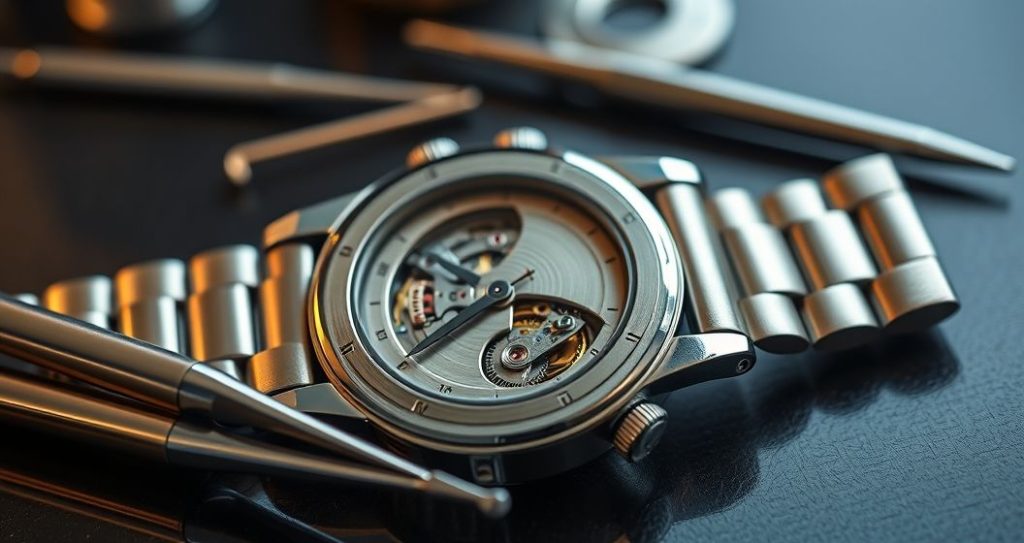 AI generated (Gemini + Flux) featured image for: İsviçre Mekanizmalı Replika Saatler: Kalite ve Bakım Rehberi (Prompt: A high resolution macro photography image showing a sophisticated replica watch with its intricate S)