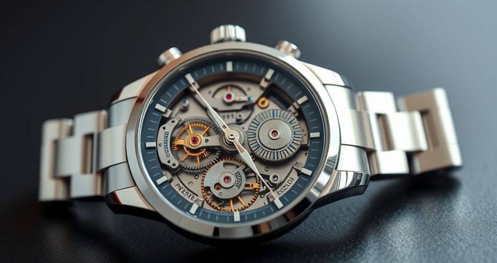 AI generated (Gemini + Flux) featured image for: İsviçre Mekanizmalı Replika Saatler: Kalite ve Bakım Rehberi (Prompt: A hyperrealistic macro product photography image showing a luxurious replica automatic watch. Its in)