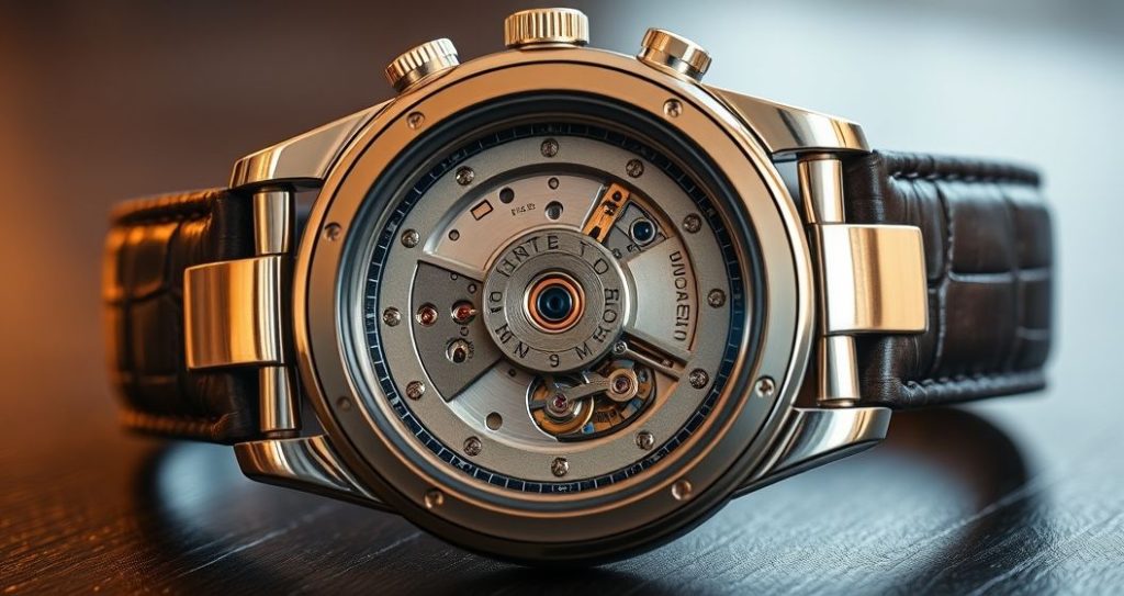 AI generated (Gemini + Flux) featured image for: İsviçre Mekanizmalı Replika Saatler: Koleksiyoncuların Gözdesi (Prompt: A cinematic product photography image showing a premium replica watch, its intricate precision engin)