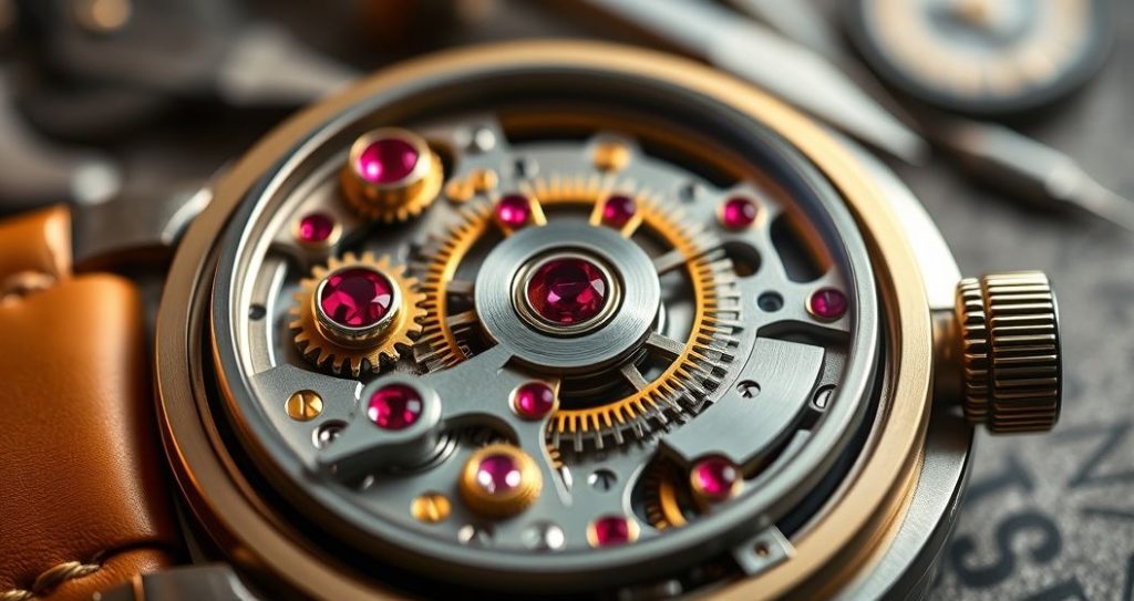 AI generated (Gemini + Flux) featured image for: İsviçre Otomatik Mekanizması: Prestijli Saatlerin Kalbi ve Bakım İpuçları (Prompt: A highly detailed, photorealistic, macro image showing an intricate Swiss automatic watch movement w)