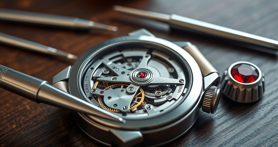 AI generated (Gemini + Flux) featured image for: Lüks Replika Saatlerde ETA Mekanizması: Koleksiyoncu Rehberi (Prompt: A hyper realistic, macro photography image showing an exposed, intricate ETA watch movement with its)