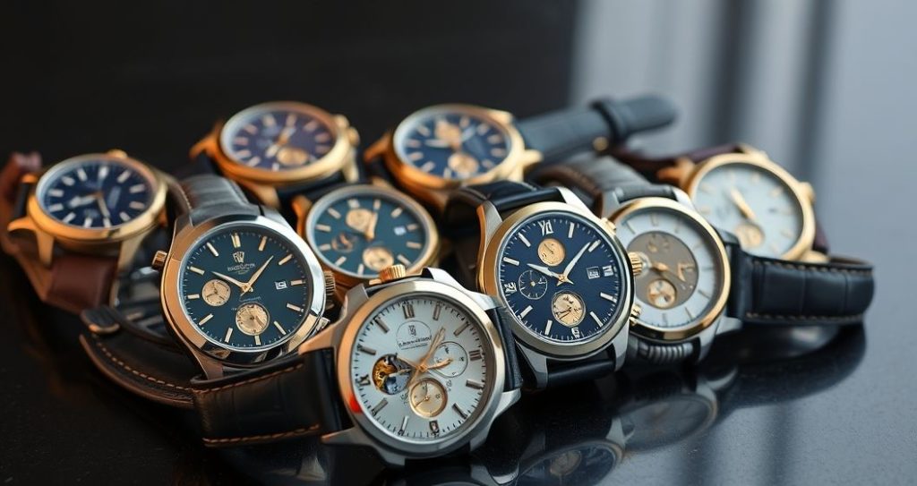 AI generated (Gemini + Flux) featured image for: Lüks Saat Koleksiyonculuğu: Yüksek Kalite Otomatik ETA Saatler (Prompt: A sophisticated still life product photography image showing a collection of high quality automatic )