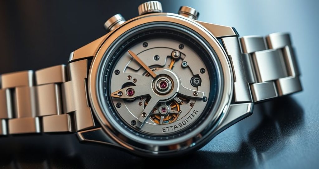 AI generated (Gemini + Flux) featured image for: Lüks Saat Tutkunlarına Özel: Yüksek Kalite ETA Saatler (Prompt: A **luxurious, high detail product photography** image showing **a premium automatic wristwatch with)