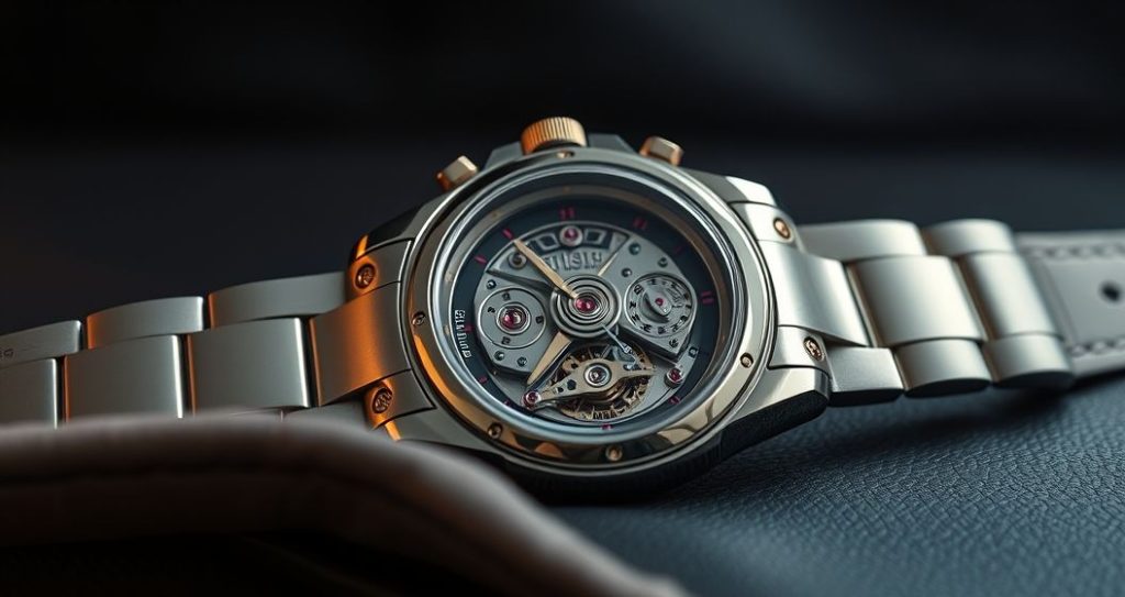 AI generated (Gemini + Flux) featured image for: Lüks Saatlere Erişim: Eta Mekanizmalı Replika Saat Rehberi (Prompt: A macro studio photograph showing a meticulously crafted replica luxury watch with a transparent cas)