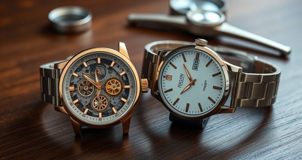 AI generated (Gemini + Flux) featured image for: Mekanik mi Quartz mı? Günlük Saat Seçimi ve Bakım Kılavuzu (Prompt: A high resolution, editorial product photography image showing a sophisticated open heart mechanical)