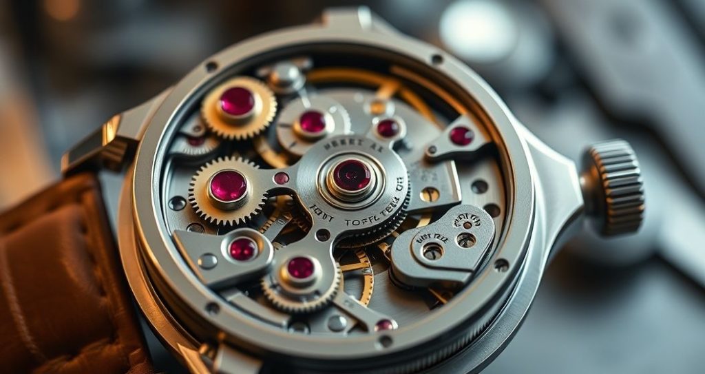 AI generated (Gemini + Flux) featured image for: Orijinal ETA Mekanizması: İsviçre Kalitesinin Sırrı (Prompt: A hyperrealistic, macro shot image showing an intricate original ETA mechanical watch movement with )